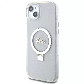 Guess GUHMP15MHRSGSD iPhone 15 Plus / 14 Plus 6,7 inch Transparente Hardcase Ring Stand Script Glitter MagSafe
