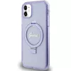Guess GUHMN61HRSGSU iPhone 11 / XR 6,1 inch Purple Hardcase Ring Stand Script Glitter MagSafe