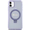 Guess GUHMN61HRSGSU iPhone 11 / XR 6,1 inch Purple Hardcase Ring Stand Script Glitter MagSafe