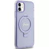 Guess GUHMN61HRSGSU iPhone 11 / XR 6,1 inch Purple Hardcase Ring Stand Script Glitter MagSafe