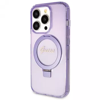 Guess GUHMP13XHRSGSU iPhone 13 Pro Max 6,7 inch Lila Hartschale mit Ringhalterung Script Glitter MagSafe