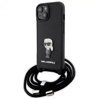 Karl Lagerfeld KLHCP15SSASKNPSK iPhone 15/14/13 6,1 inch Hard Case Schwarz Crossbody Saffiano Monogram Metallpin Karl & Choupette