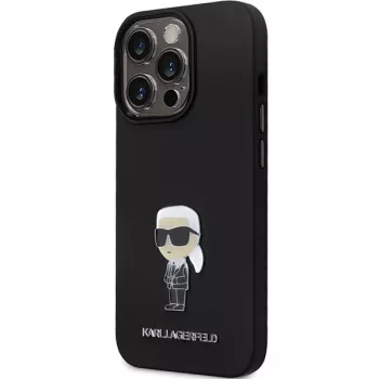 Karl Lagerfeld KLHCP14XSMHKNPK Silicone Ikonik Metal Pin Back Cover für Apple iPhone 14 Pro Max 6,7 Schwarz
