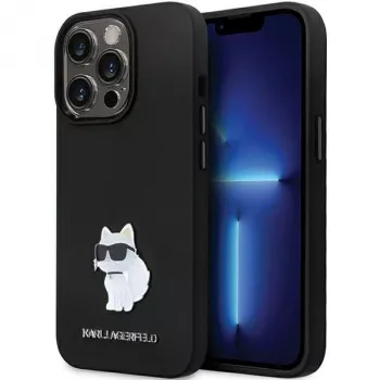 Karl Lagerfeld KLHCP14LSMHCNPK Silicone C Metal Pin Hard Case für iPhone 14 Pro 6,1 inch - Schwarz