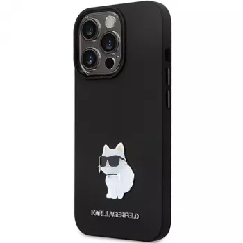 Karl Lagerfeld KLHCP14LSMHCNPK Silicone C Metal Pin Hard Case für iPhone 14 Pro 6,1 inch - Schwarz