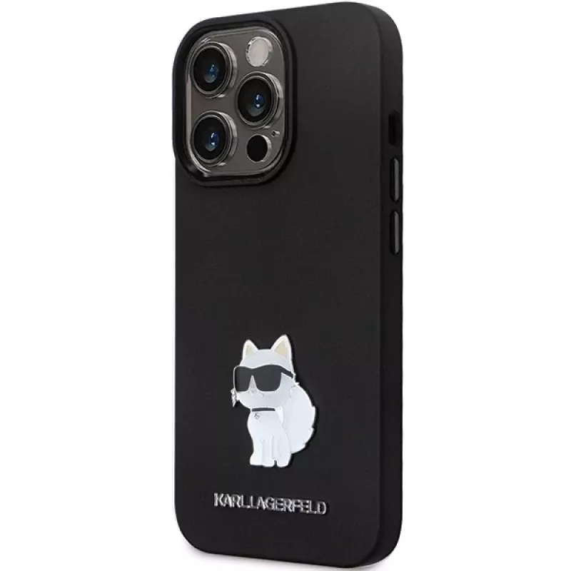 Karl Lagerfeld KLHCP14LSMHCNPK Silicone C Metal Pin Hard Case für iPhone 14 Pro 6,1 inch - Schwarz