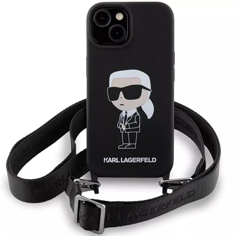 Karl Lagerfeld KLHCP15SSCBSKNK iPhone 15 / 14 / 13 6.1 Hard Case Black Crossbody Silicone Ikonik