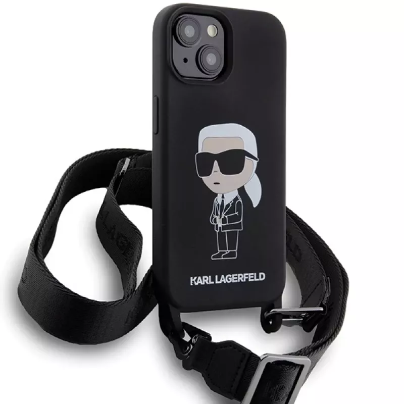 Karl Lagerfeld KLHCP15SSCBSKNK iPhone 15 / 14 / 13 6.1 Hard Case Black Crossbody Silicone Ikonik