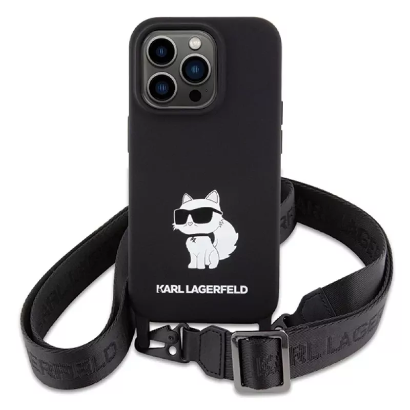 Karl Lagerfeld KLHCP15XSCBSCNK iPhone 15 Pro Max 6.7 Hardcase Black Crossbody Silicone Choupette