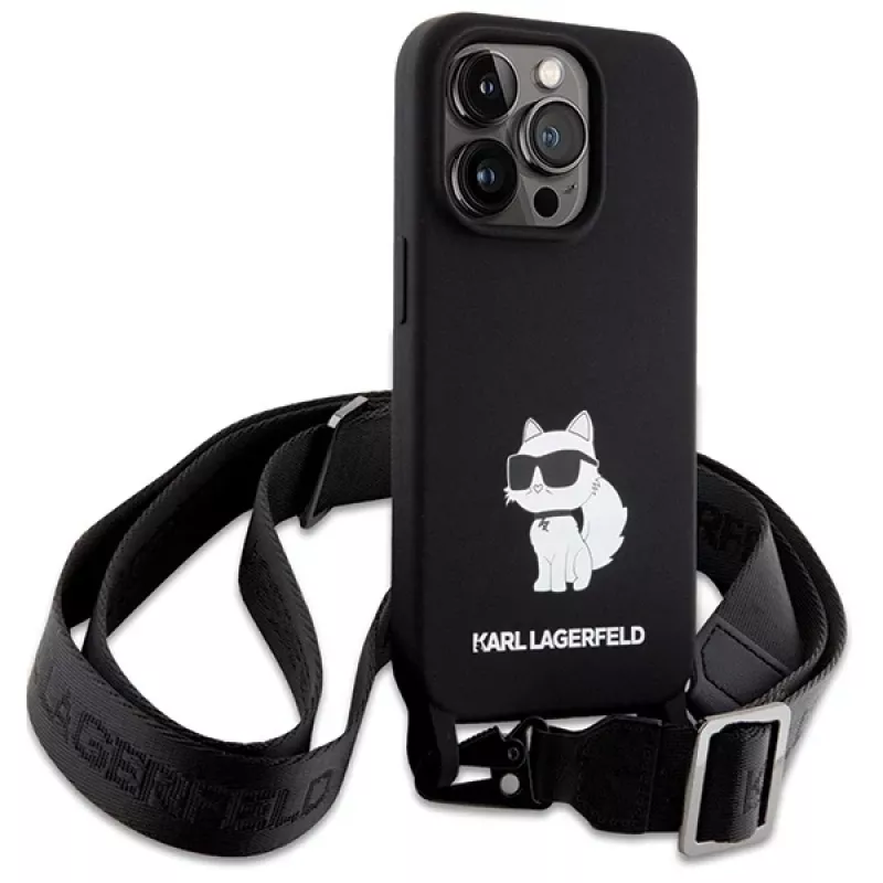 Karl Lagerfeld KLHCP15XSCBSCNK iPhone 15 Pro Max 6.7 Hardcase Black Crossbody Silicone Choupette
