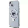 Karl Lagerfeld KLHMP15SHMRSCHH iPhone 15 / 14 / 13 6,1 inch Weiße Hartschale mit Ringhalterung Choupette Head MagSafe