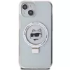 Karl Lagerfeld KLHMP15SHMRSCHH iPhone 15 / 14 / 13 6,1 inch Weiße Hartschale mit Ringhalterung Choupette Head MagSafe