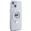 Karl Lagerfeld KLHMP15SHMRSCHH iPhone 15 / 14 / 13 6,1 inch Weiße Hartschale mit Ringhalterung Choupette Head MagSafe