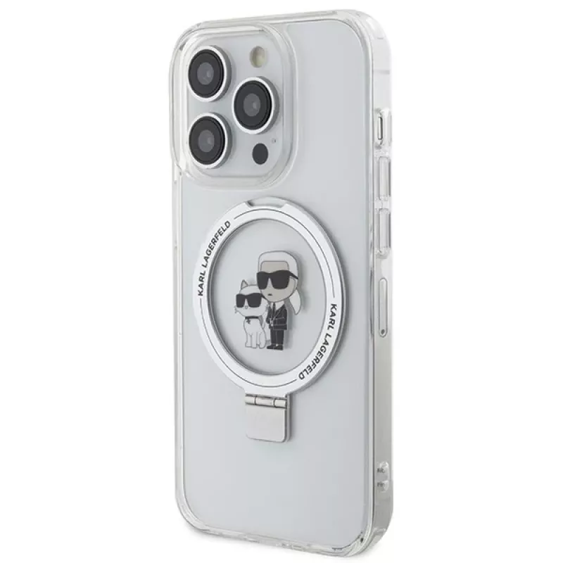 Karl Lagerfeld KLHMP15LHMRSKCH Hardcase Ring Stand MagSafe für iPhone 15 Pro 6,1 inch Weiß
