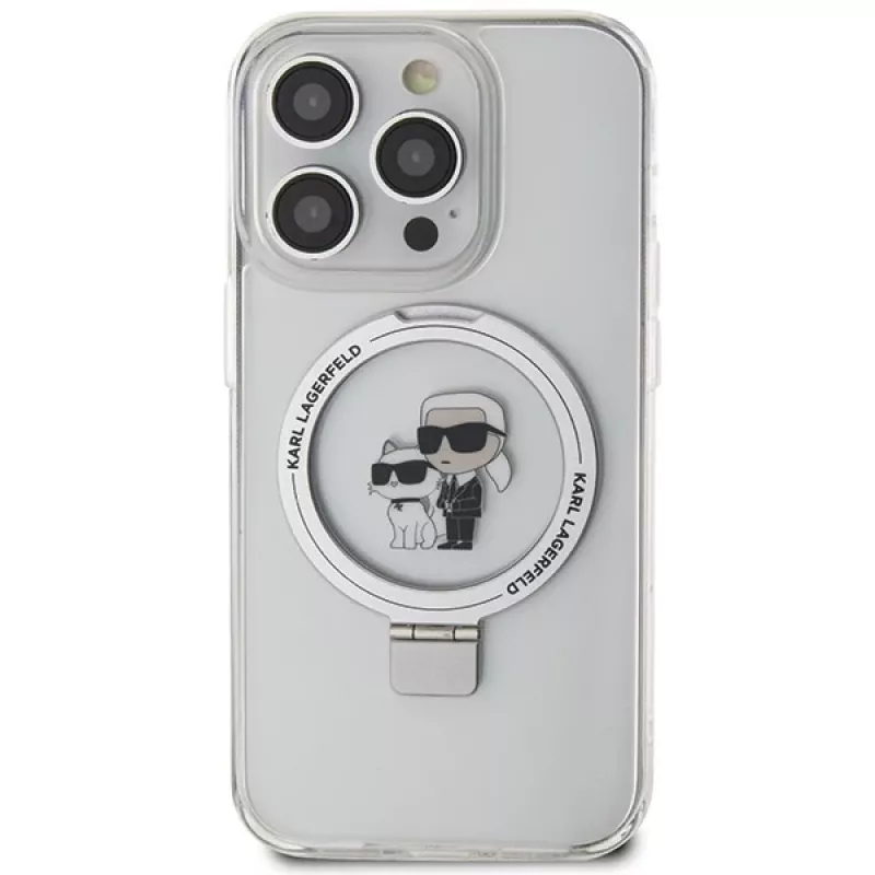 Karl Lagerfeld KLHMP15XHMRSKCH Hardcase Ring Stand für iPhone 15 Pro Max 6,7 inch Weiß MagSafe Karl & Choupette
