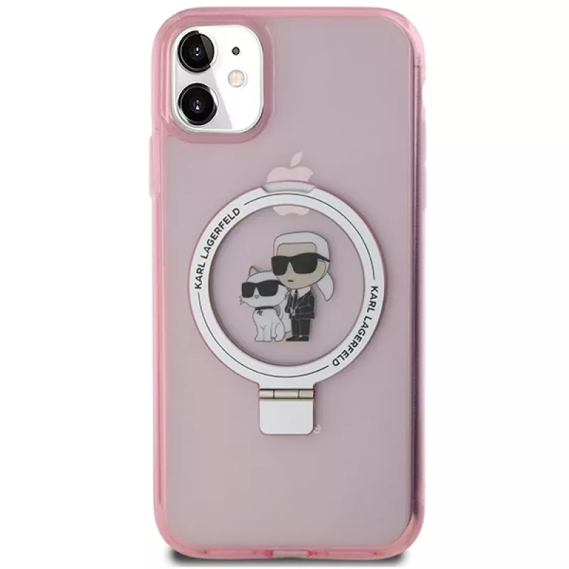 Karl Lagerfeld KLHMN61HMRSKCP iPhone 11 / XR 6.1 Pink Hard Case Ring Stand Karl & Choupette MagSafe