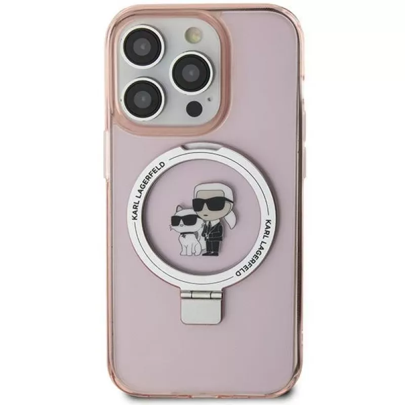 Karl Lagerfeld KLHMN61HMRSKCP iPhone 11 / XR 6.1 Pink Hard Case Ring Stand Karl & Choupette MagSafe