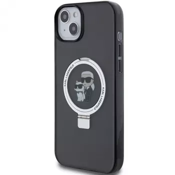 Karl Lagerfeld KLHMP15SHMRSKCK iPhone 15 / 14 / 13 6.1 Black Hardcase Ring Stand Karl & Choupette MagSafe