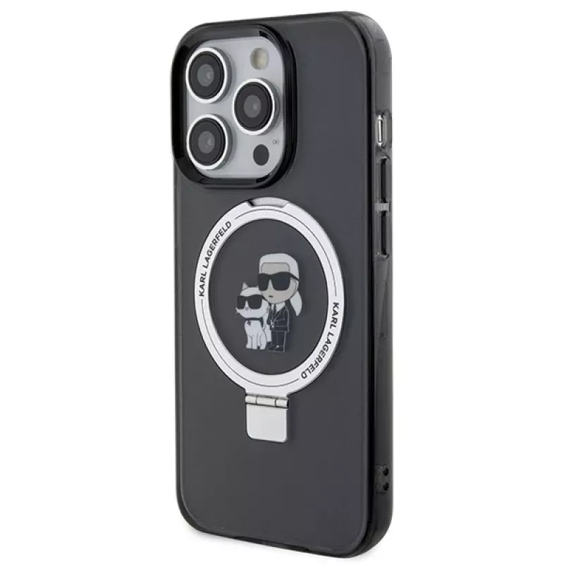 Karl Lagerfeld KLHMP15XHMRSKCK iPhone 15 Pro Max 6,7 inch Schwarze Hardcase mit Ringhalter Karl & Choupette MagSafe