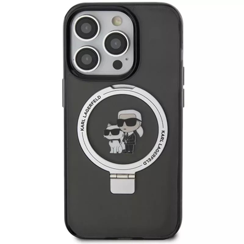 Karl Lagerfeld KLHMP15XHMRSKCK iPhone 15 Pro Max 6,7 inch Schwarze Hardcase mit Ringhalter Karl & Choupette MagSafe