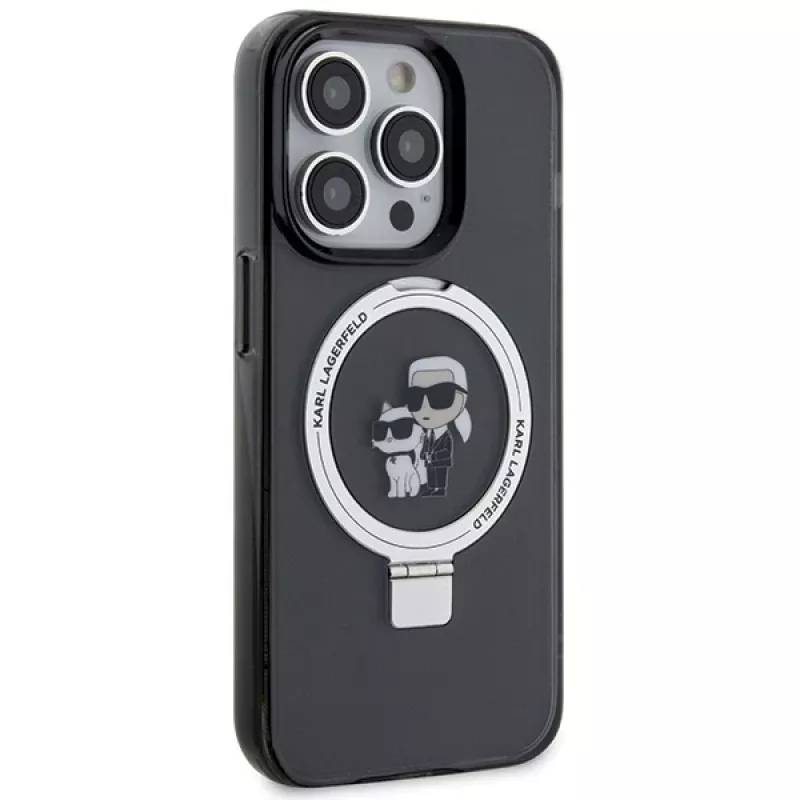 Karl Lagerfeld KLHMP15XHMRSKCK iPhone 15 Pro Max 6,7 inch Schwarze Hardcase mit Ringhalter Karl & Choupette MagSafe