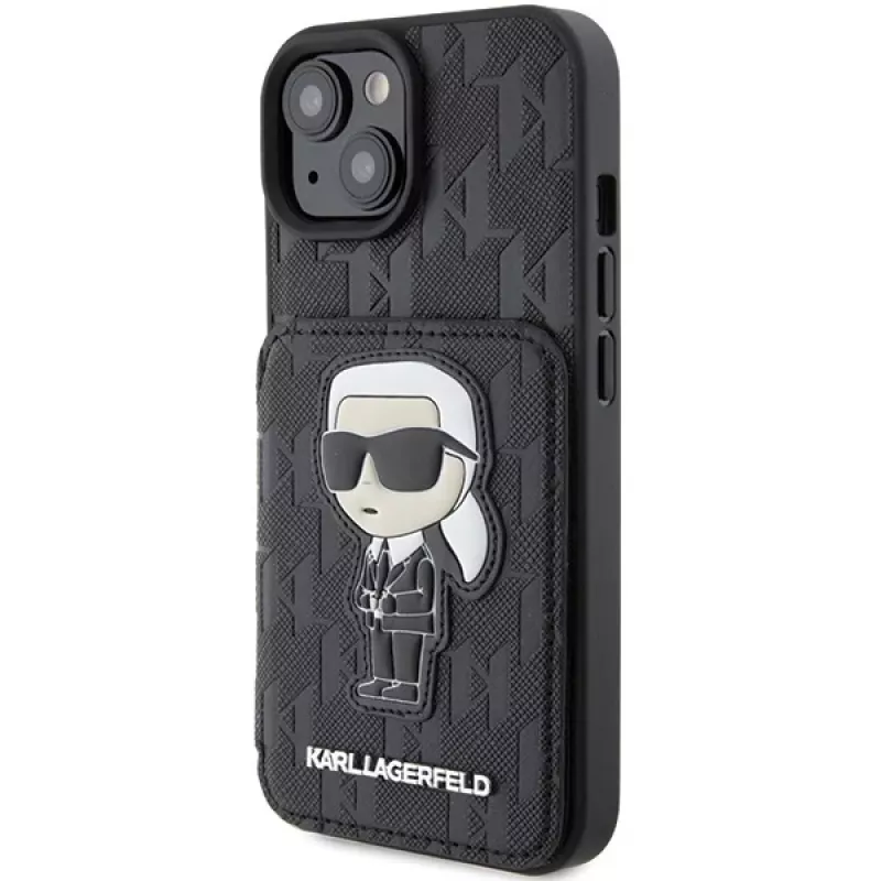 Karl Lagerfeld KLHCP15SSAKKNSCK Saffiano Ikonik Hard Case für iPhone 15/14/13 6,1 inch - Schwarz