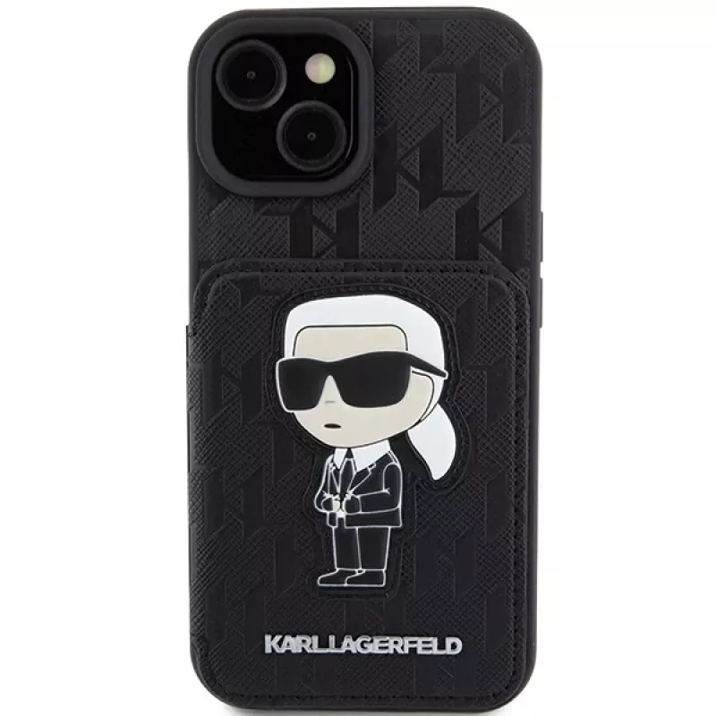 Karl Lagerfeld KLHCP15SSAKKNSCK Saffiano Ikonik Hard Case für iPhone 15/14/13 6,1 inch - Schwarz