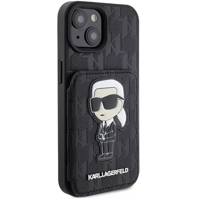 Karl Lagerfeld KLHCP15SSAKKNSCK Saffiano Ikonik Hard Case für iPhone 15/14/13 6,1 inch - Schwarz