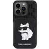 Karl Lagerfeld KLHCP15LSAKCNSCK iPhone 15 Pro 6,1 Schwarz Hardcase Saffiano Kartenfächer und Standfuß Monogram Choupette
