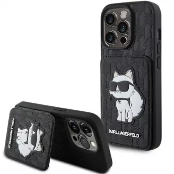 Karl Lagerfeld KLHCP15XSAKCNSCK iPhone 15 Pro Max 6,7 Black Hardcase Saffiano Cardslots and Stand Monogram Choupette
