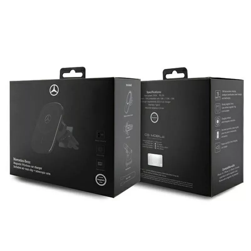 Mercedes Silver Star MagSafe Magnetischer Kabelloser Auto-Ladegerät 15W (Schwarz)