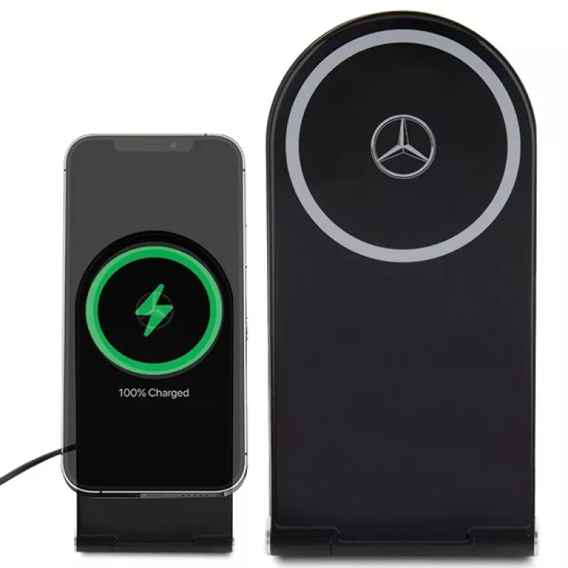 Mercedes-Benz Foldable 2-in-1 Wireless Charging Stand 15W Black Silver Star MagSafe