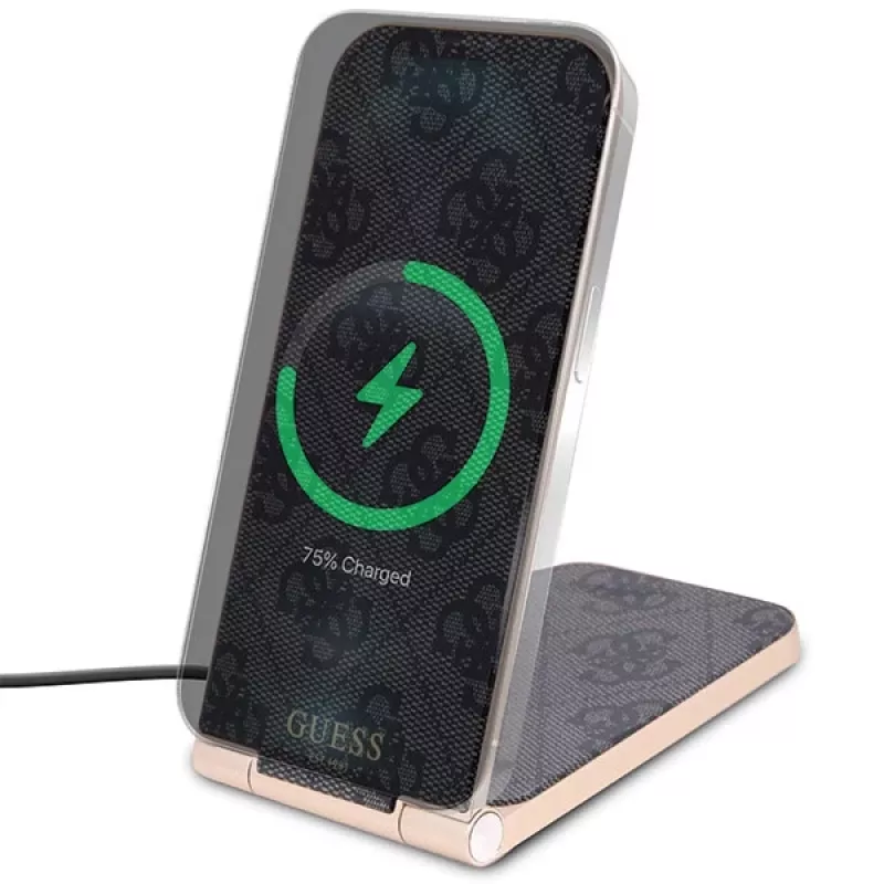 Guess Foldable 2-in-1 Wireless Charger GUDCFAL4PEGK 15W Black 4G Pattern MagSafe