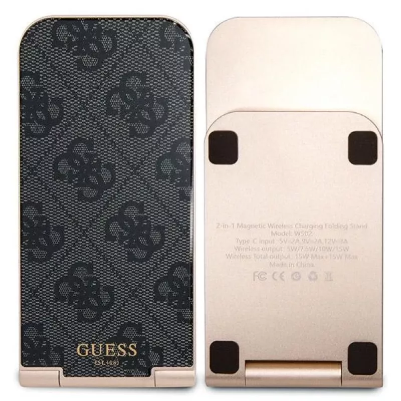 Guess Foldable 2-in-1 Wireless Charger GUDCFAL4PEGK 15W Black 4G Pattern MagSafe