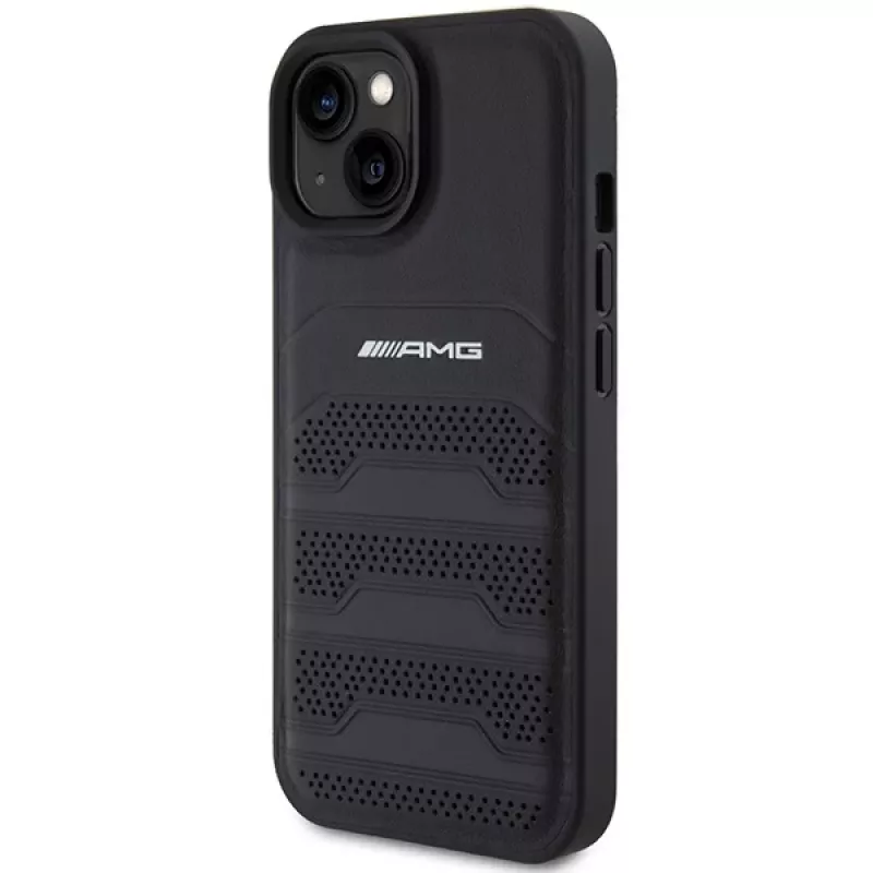 AMG AMHCP15MGSEBK Hardcase Leder Etui mit geprägten Linien für iPhone 15 Plus / 14 Plus 6,7 inch Schwarz