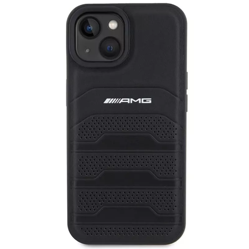 AMG AMHCP15MGSEBK Hardcase Leder Etui mit geprägten Linien für iPhone 15 Plus / 14 Plus 6,7 inch Schwarz