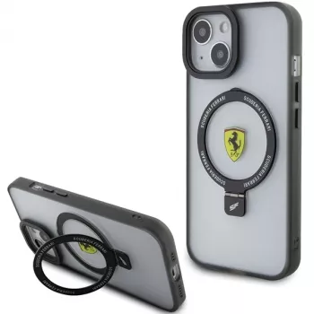 Ferrari FEHMP15SUSCAK iPhone 15 / 14 / 13 6,1 inch Black Hardcase Ring Stand 2023 Collection MagSafe