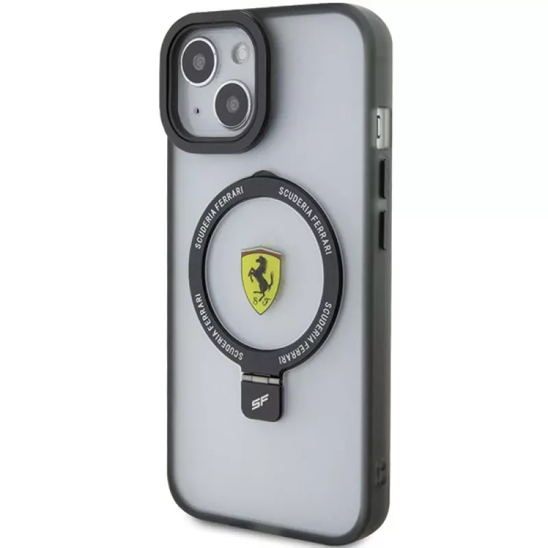 Ferrari FEHMP15MUSCAK iPhone 15 Plus / 14 Plus 6,7 inch Transparent Smoky Hardcase mit Ringhalter, MagSafe, 2023 Kollektion