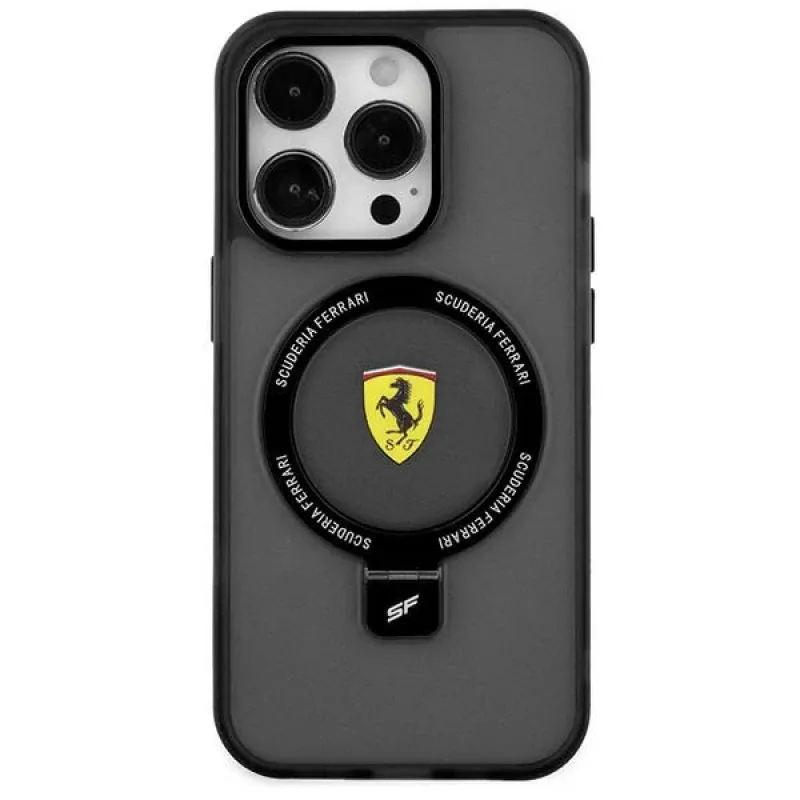 Ferrari FEHMP15MUSCAK iPhone 15 Plus / 14 Plus 6,7 inch Transparent Smoky Hardcase mit Ringhalter, MagSafe, 2023 Kollektion