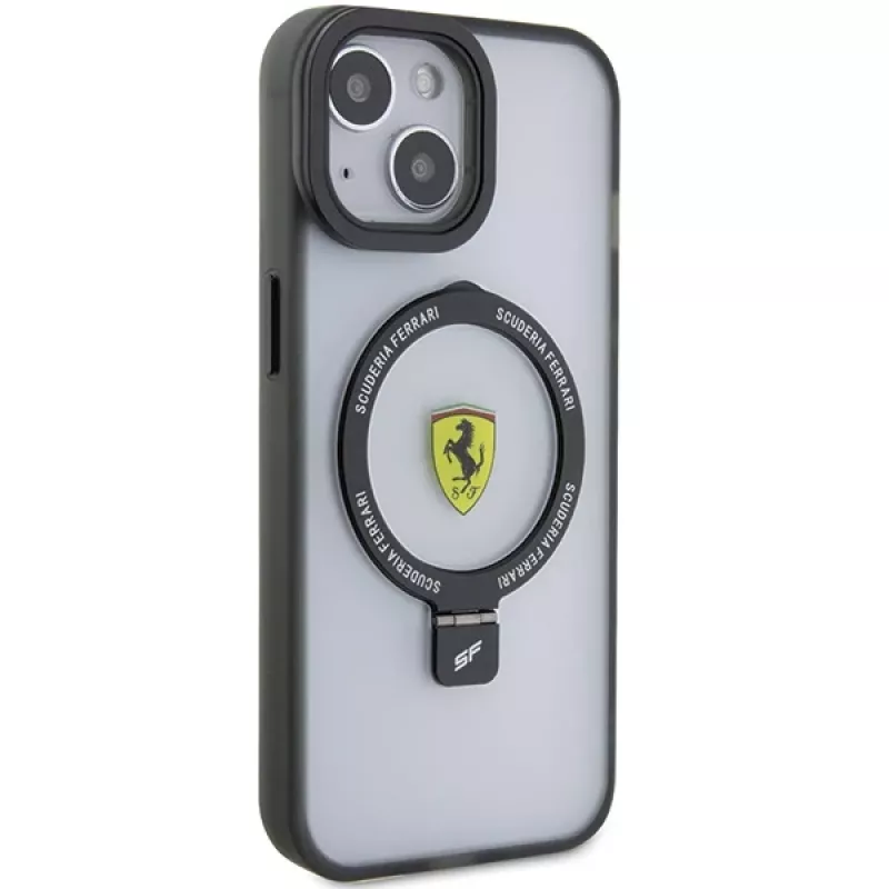 Ferrari FEHMP15MUSCAK iPhone 15 Plus / 14 Plus 6,7 inch Transparent Smoky Hardcase mit Ringhalter, MagSafe, 2023 Kollektion