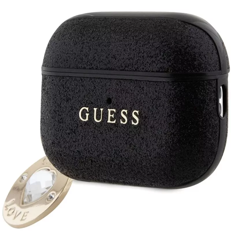 Guess GUAP2PGEHCDK AirPods Pro 2 (2022/2023) Cover Black Fixed Glitter Heart Diamond Charm