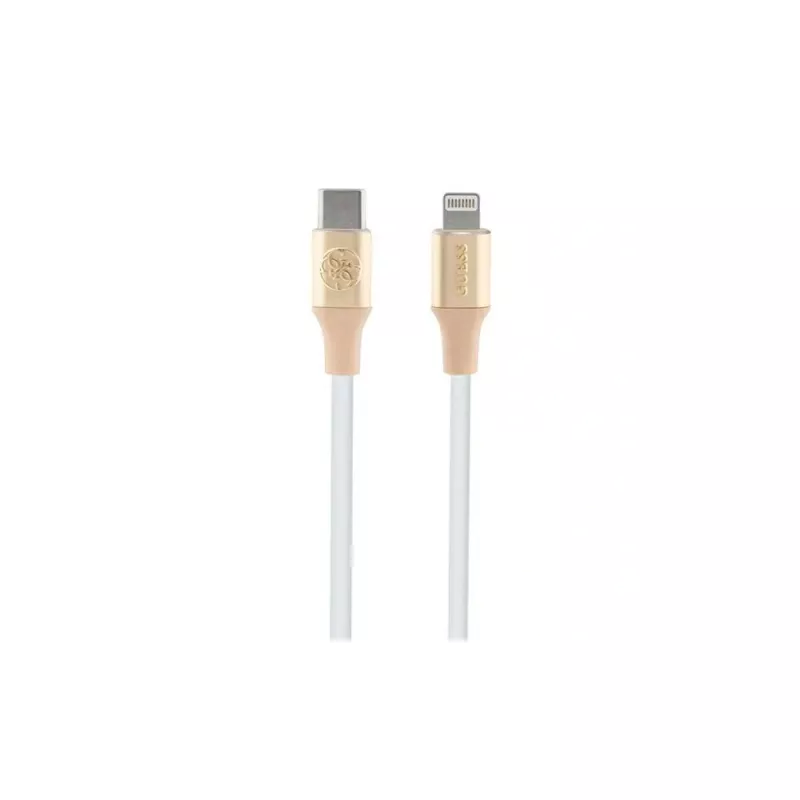 Guess GUCLLALRGDD USB-C auf Lightning Kabel 1,5 m Schnellladung Hellgold mit geprägtem Logo