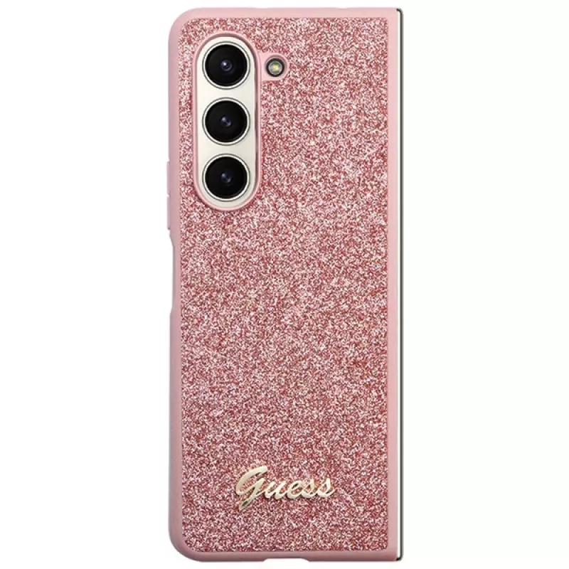 Guess GUHCZFD5HGGSHP F946 Glitter Script Hard Case für Samsung Galaxy Z Fold5 - Pink