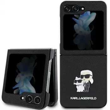 Karl Lagerfeld Saffiano Karl & Choupette Pin Hard Case für Samsung Galaxy Z Flip5, Schwarz