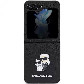 Karl Lagerfeld Saffiano Karl & Choupette Pin Hard Case für Samsung Galaxy Z Flip5, Schwarz
