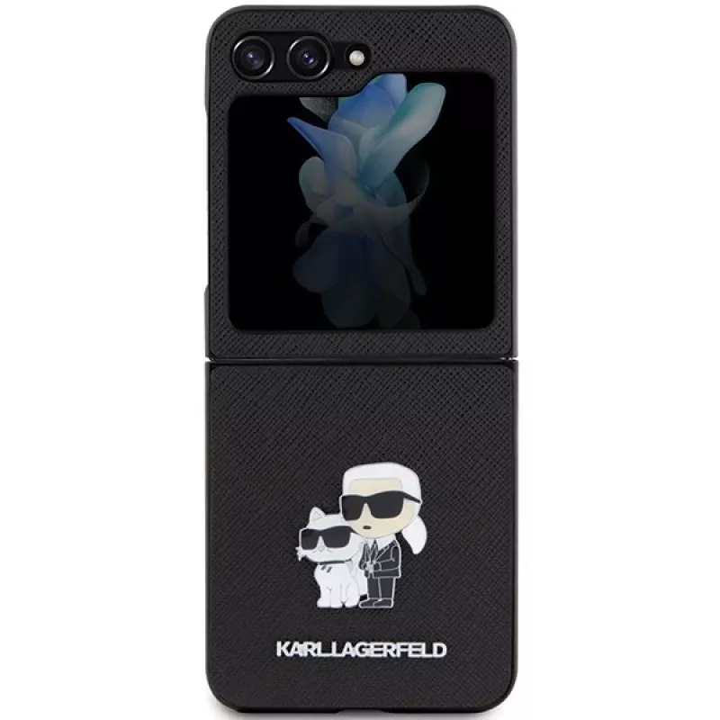 Karl Lagerfeld Saffiano Karl & Choupette Pin Hard Case für Samsung Galaxy Z Flip5, Schwarz