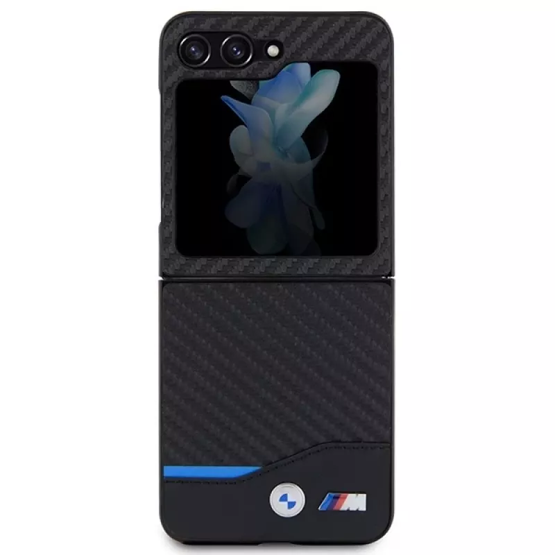 BMW M Collection Leder Carbon Rückseitenabdeckung für Samsung Galaxy Z Flip5 - Schwarz
