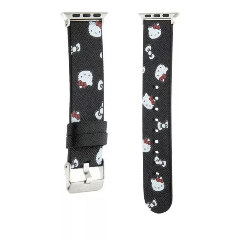Hello Kitty HKAWMPSAPSK Apple Watch Armband 38/40/41mm Schwarz Silikon Heads & Bows Muster