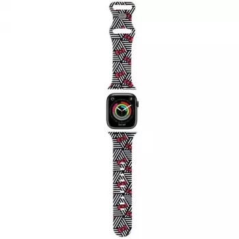 Hello Kitty HKAWMSDIEZK Silikon-Armband für Apple Watch 38/40/41mm Schwarz mit Schleifen und Streifen
