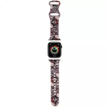 Hello Kitty HKAWMSDGPTP Silikonarmband für Apple Watch 38/40/41mm Pink Graffiti Tags